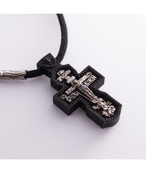 Silver cross "Crucifixion. Save and Preserve" on a cord (ebony) 819 Onyx 60