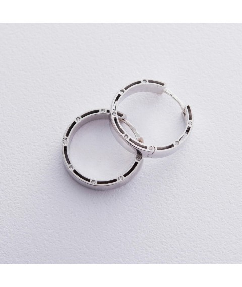Золотые серьги-кольца с фианитами, диаметр: 22 мм с05020 Онікс