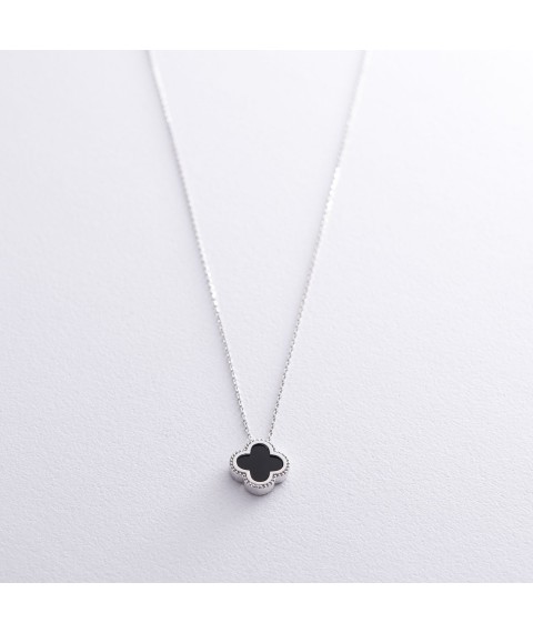 Necklace "Clover" in white gold (onyx) coll01692 Onyx 40