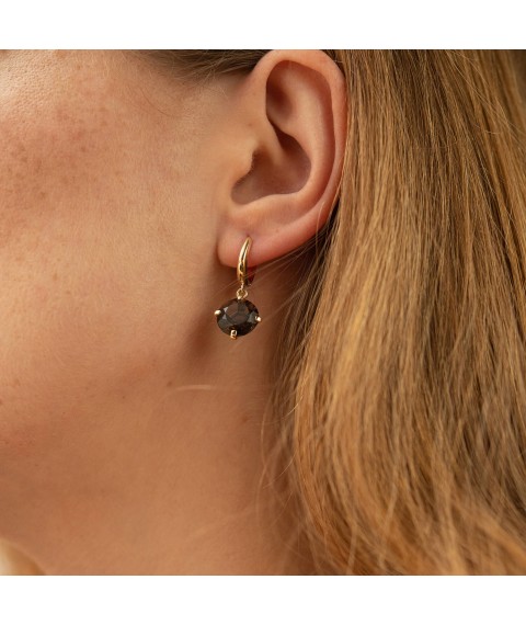 Gold earrings "Attraction" (smoky quartz) s08525 Onyx