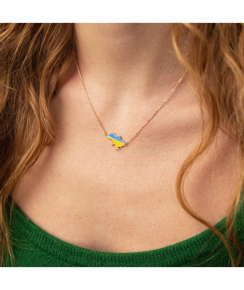 Necklace "Map of Ukraine" in yellow gold (blue and yellow enamel) count02323 Onix 42