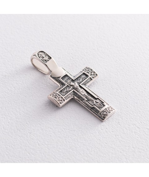 Silver cross "Crucifixion. Prayer to the Lord Jesus Christ" (blackening) 131543 Onyx