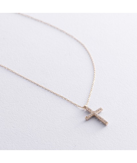 Double-sided gold necklace "Cross" with cubic zirconia col00811 Onix 38
