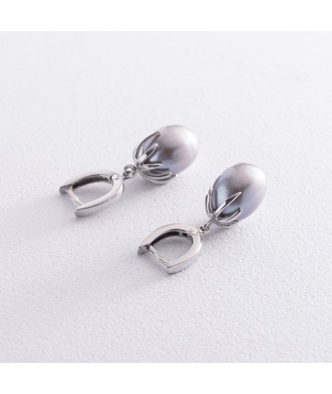 Gold earrings with pearls s06786 Onyx