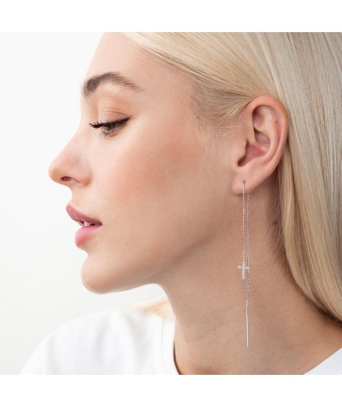 Gold earrings - broaches "Cross" s05243 Onix