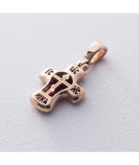 ﻿ Золотий православний хрестик з емаллю "Спаси і Збережи" п03076 Онікс