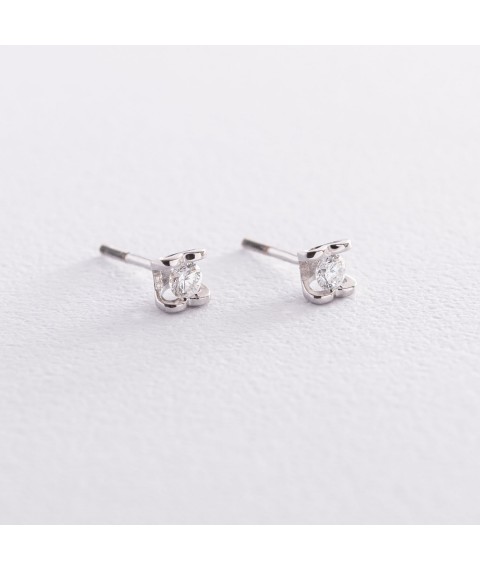 Earrings - studs "Hearts" in white gold (diamonds) 102-10013/2 Onyx