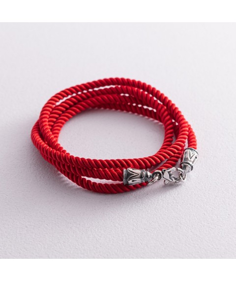 Шелковый красный шнурок с серебряной застежкой (3мм) 18478 Онікс  45