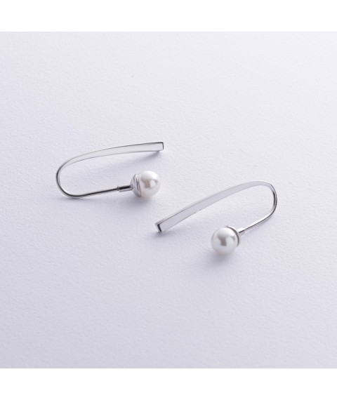 Silver earrings with pearls 122351 Onyx