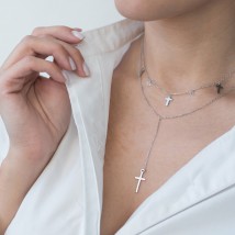 Double silver necklace "Cross" with cubic zirconia 18939 Onyx