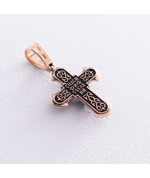 Golden Orthodox cross "Crucifixion. Save and preserve" p03465 Onyx