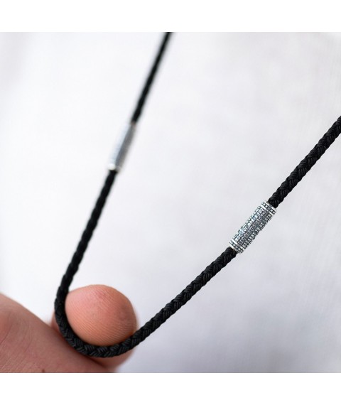 Серебряный шелковый шнурок с серебряными вставками "Молитва" 1094шн Онікс  70
