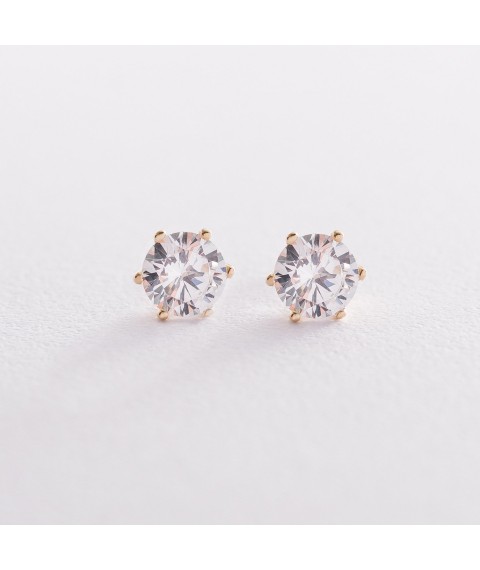 Gold stud earrings with cubic zirconia s05700 Onyx