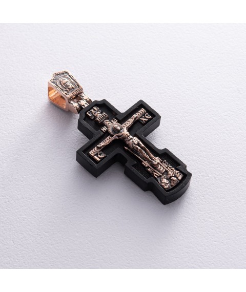 Golden cross "Crucifixion. Blessed Virgin Mary" with ebony wood 632зч Onyx