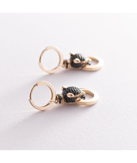 Earrings "Panther" in yellow gold (black cubic zirconia) s07159 Onyx