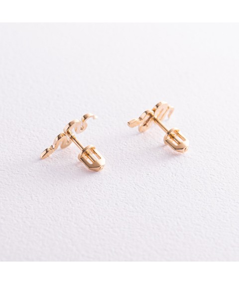 Earrings - studs "Snakes" in yellow gold s07975 Onyx