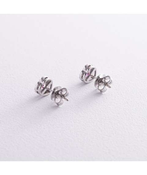 Gold earrings - studs "Hearts" with diamonds and rubies sb0442di Onix