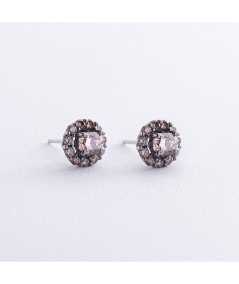 Gold earrings - studs with diamonds sb0491cha Onyx
