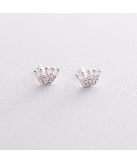 Silver stud earrings "Crown" 121888 Onyx