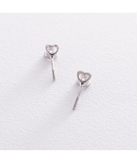 Earrings - studs "Hearts" in white gold (diamonds) 102-10013/2 Onyx