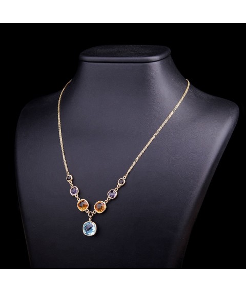 Gold necklace with natural stones kol00530 Onix 45