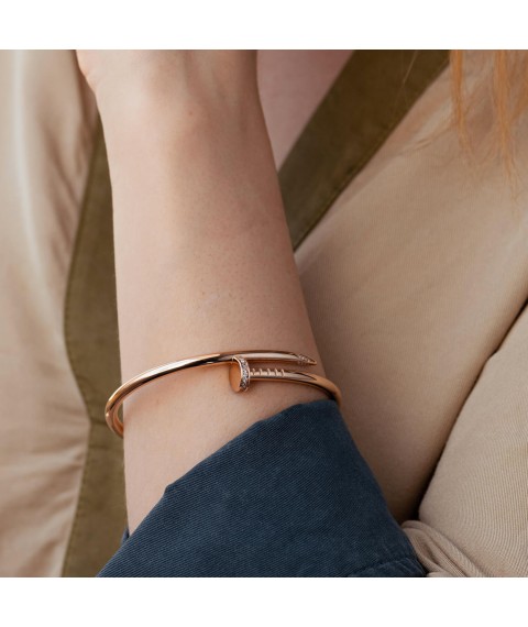 Gold bracelet "Nail" with cubic zirconia b05043 Onix