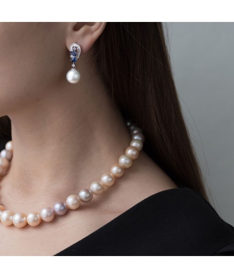 Gold earrings (kyanite, pearl, diamond) sb0260tk Onyx