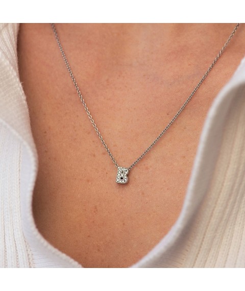 Silver necklace with the letter "B" with cubic zirconia 1103 B Onix 45