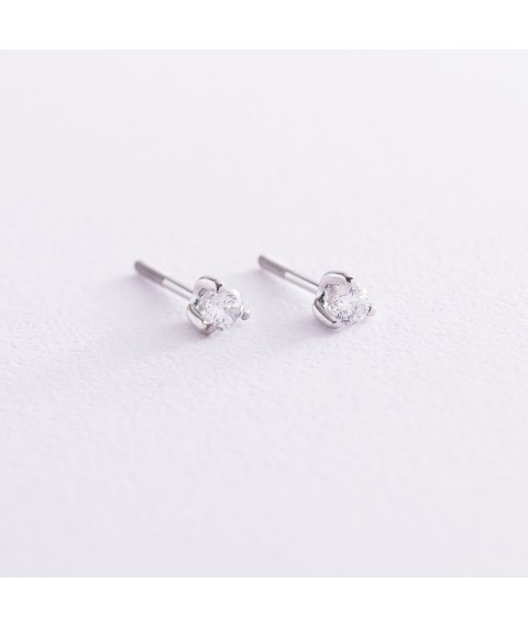 White gold stud earrings with cubic zirconia s02828 Onyx
