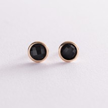 Gold earrings - studs with onyx s07018 Onyx