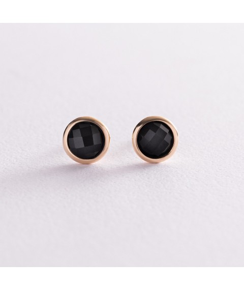 Gold earrings - studs with onyx s07018 Onyx