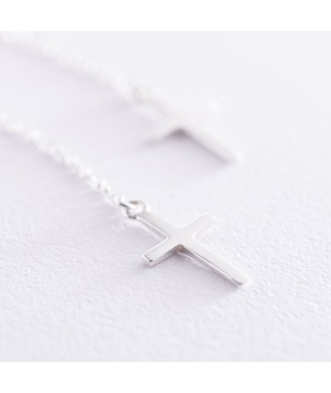 Silver earrings "Cross" on a chain 122816 Onyx
