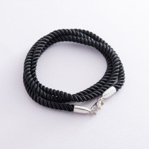 Silk cord with a smooth silver clasp (4mm) 18423 Onyx 55