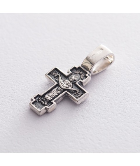 Silver Orthodox cross "Crucifixion of Christ. Protection of the Holy Virgin" 133008 Onyx