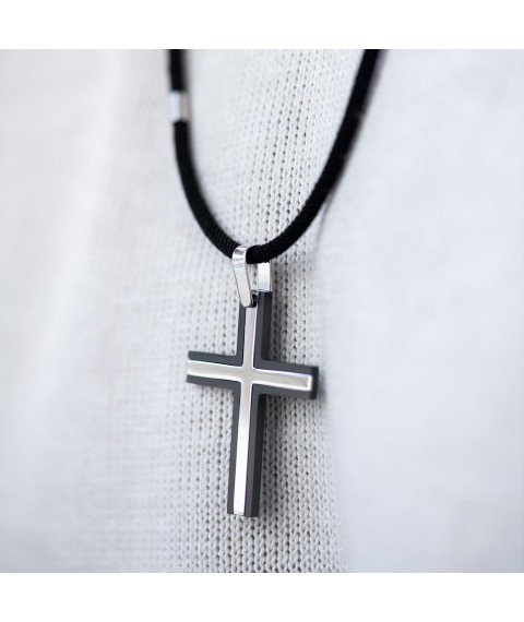 Хрест із білого золота (цирконій) 403-00007 Онікс