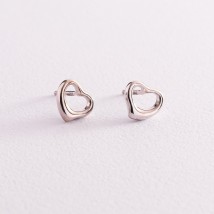 Earrings - studs "Hearts" in white gold s07659 Onyx