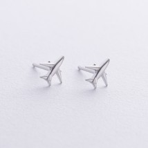 Срібні сережки - пусети "Літак" mini 123351 Онікс