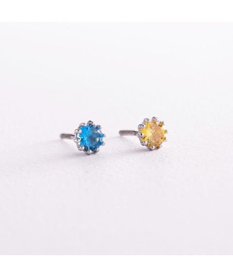 Silver earrings - studs (blue and yellow stones) 308 Onyx