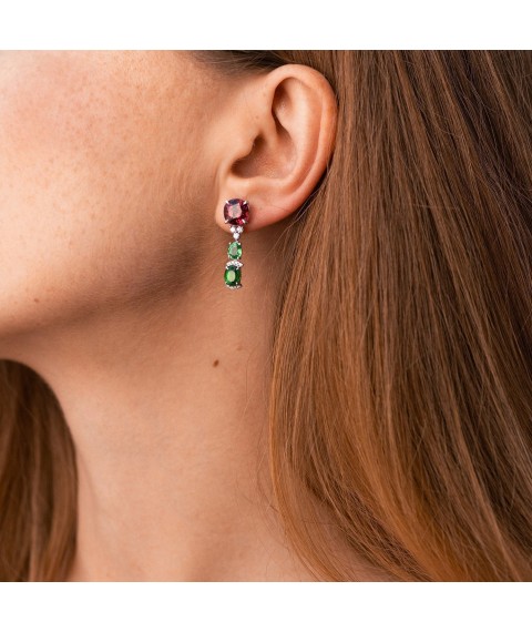 Gold earrings - studs (diamonds, rhodolites, tsavorites, demantoids) sb0569nl Onyx