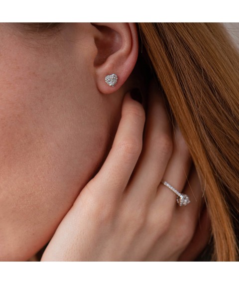 Gold earrings - studs "Hearts" with diamonds sb0381z Onyx