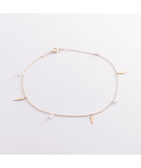 Gold bracelet "Feathers" on the leg (cubic zirconia) b04797 Onix 24