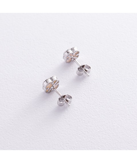 Сережки - пусети "Клевер" з перламутром mini (біле золото) с08413 Онікс