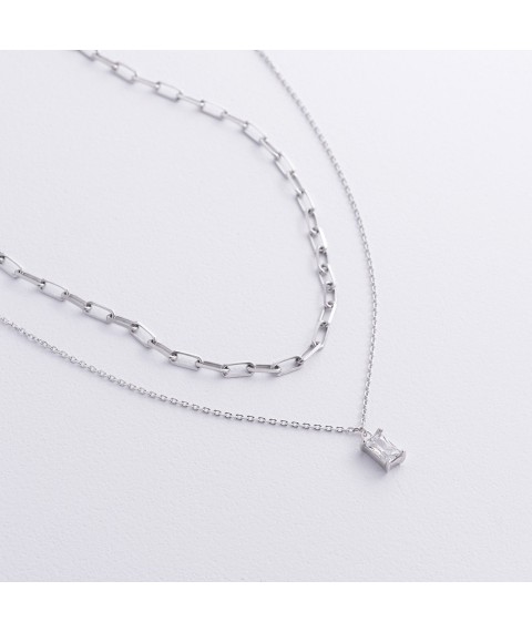 Двойное серебряное колье (фианиты) 908-01591 Онікс  38