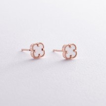 Earrings - studs "Clover" with mother of pearl mini (red gold) s08403 Onyx