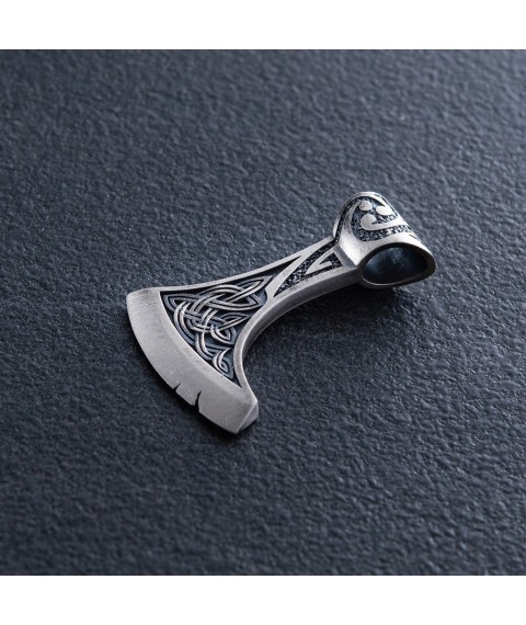 Silver pendant "Axe with Shield of Yggdrasill, Celtic Amulet of Tranquility" 7046 Onyx