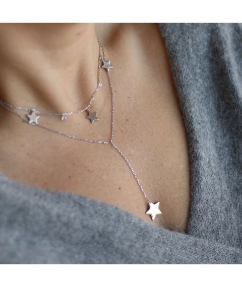 Double silver necklace "Stars" with cubic zirconia 18945 Onyx