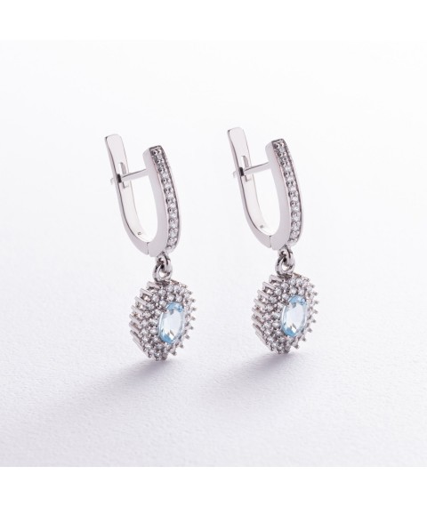 Срібні сережки з блакитними топазами і фіанітами GS-02-086-3010 Онікс