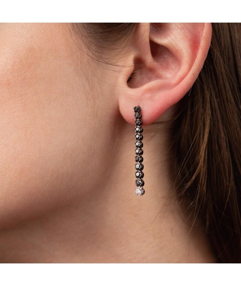 Gold earrings with black and white diamonds sb0440di Onyx