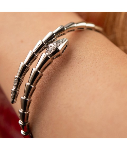 Hard bracelet "Snake" in white gold (cubic zirconia) b05433 Onyx