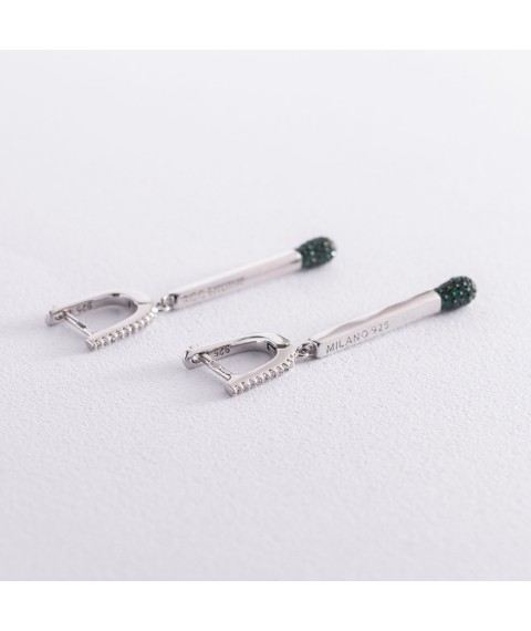 Срібні сережки "Сірники" (зелені фіаніти) 122930 Онікс